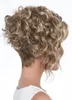 popiół blond krótki kręcone włosy peruka z bokiem rozstał ciepła odporna na włókno syntetyczną perukę wig dla kobiet