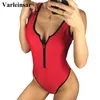 New Sexy Red Zipper High Cut Leg Perizoma Costume intero Costumi da bagno donna Costumi da bagno Donna 2020 Bagnante Costume da bagno Swim Monokini Lady