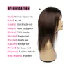 KissHair Brown escuro 4x4 Fechamento de renda Wig Middle/Free Parte reta Hair Human Lace Wig Brazilian Remy 150% densidade