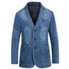 Męskie Wiosna Jesień Zima Denim Blazer Jacket Business Casual Bawełna Kurtka Kartuar Slim Solid Color Duży rozmiar Męski płaszcz