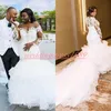 Exquisite Long Sleeve Ruffle African Wedding Dresses Mermaid Organza Beads Sheer Bride Dress Lace Vestido de novia Plus Size Bridal Gown