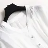 [칼럼] 2020 봄 유럽 자카드 쉬폰 정장 바지 여성 V 넥 셔츠 멜빵 넓은 다리 바지 3 조각 14022