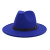 Kunstmatige wolvilt trilby mannen fedora hoeden met klinknagel lederen band platte rand jazz trilby cap Panama stijl jurken hoed
