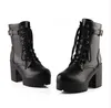Fashion Female Women Martin Lace Up Ankle Boots Black White Boots Ultra Very High Heel Bootie Block Chunky Heel size 34405443760