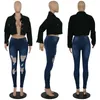 Bayan Streetwear Denim Kırpılmış Ceket Güz Gotik Uzun Kollu Kovboy Bombacı Ceket Harajuku Vintage Turuncu Siyah Giysiler Yırtık