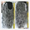 Wholesale-High Quality 20" Long Curly Human Hair Ponytail Extension Silver Grey Hair Clips In On Hair Ribbon Wrap Hairpieces Free Shipping