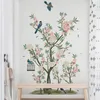 Charme romantique fleur d'abricot autocollant mural pour salons abricot arbre oiseaux sticker chambre canapé décoration mur art T200601