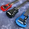 Klein lichaam 34 inch eenvoudig maken zwart rood metaalblauw blauw Hofner Shorty Travel Guitar Proteerbare mini-elektrische gitaar met katoenen optredens, wikkel arround staartstuk