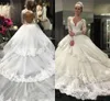 2020 Ny långärmad muslimsk bollklänning bröllopsklänningar Brudklänning Baklösa spets Applique Vestidos de Novia Bröllopsklänningar