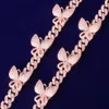 10mm Pink Miami Cuban Link Bracelet With Butterfly Bling Women Jewelry Zircon Hip Hop Chain Bangle