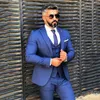 Slim Fits Royal Blue Men Work Suit Business Uomo Smoking da sposa Prom Dress Blazer Party Business Suit (Giacca + Pantaloni + Gilet + Cravatta) J622