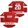 Mens 20 Vladislav Tretiak 24 Sergei Makarov Vintage 1980 CCCP Rusland Home Red Gestikte Hockey Jersey Dubbele gestikte naam en nummer