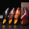 Spring Autumn Men Formal Dress Shoes Office Brown Red Alligator PU Leather Lace Up Wedding Shoes