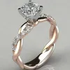 European and American hot sale alloy ring 18k rose gold plating two-tone princess twist twist diamond ring