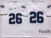 Gençlik #26 Saquon Barkley Koleji Penn Eyalet Formaları Beyaz Mavi Çocuk Erkek Boyut Amerikan Futbol Giyim Dikişli Jersey Mix Sipariş