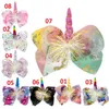 8 kleur 6 "grote eenhoorn haar boog met clip kleurrijke print barrettes vergulde kinderen feest kerstcadeau