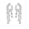 Luxe 925 argent Autriche 5a zircone cubique en forme de goutte d'eau fantaisie pierres longues boucles d'oreilles pour les femmes magnifiques bijoux de mariage