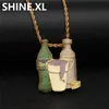 Iced Out Sprite Bottle Purple Cup Pendant Necklace Hip Hop Gold Silver Chain for Men Women7803218