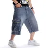 Mäns Jeans Lösa Hip Hop Fickor Cargo Denim Shorts Plus Stor Storlek Broder Broderi Skateboard Streetwear