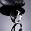 Ring Fashion Black Enamel Polished Signet Seal Biker Finger Ring For Women Men Jewelry