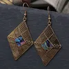 Bohemen Vintage Rhombus Drop Oorbellen Voor Vrouwen Punk Antiek Goud Zilver Kleur Tibet Zilveren Geometrie Hang Dangle Oorbel Vrouw Sieraden Geschenken