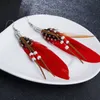 Böhmen Feder Quaste Ohrringe Vintage Harz Perlen Baumeln Ohr Tropfen Mode Mädchen Bunte 10 Farben Frauen Schmuck