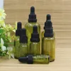 Olive Green Glass Essential Oil Perfume Bottle Flytande Reagent Pipette Flaskor Ögondroppflaska med barnsäkra kepsar