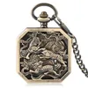 Bronze/Silver Double Tiger Pocket Watch Steampunk Skeleton Hand Winding Mechanical Watches Vintage Pendant Chain Clock for Men Women