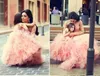 2019 Pink Puffy Flower Girls Dresses For Weddings Illusion Jewel Lace Applique Tiered Ruffles Ball Gown Birthday Children Girl Pageant Gowns