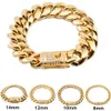 8mm10mm12mm14mm16mm18mm Mens 14K Guldpläterad rostfritt stålarmband Högpolerad Miami Cuban Link Punk Curb Gold Armband9017135