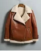Fashion-Women Leather jacket Profile lambs wool convertable fur collar washed leather Coat