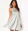 Femmes robe pour fête brillant argent paillettes sans manches Mini robes Sexy soirée robe d'été livraison gratuite