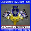 Molde de injeção para HONDA CBR 250RR MC19 CBR250RR 1988 1989 amarelo azul novo Corpo 261HM.42 CBR 250 RR 250R CBR250 RR 88 89 Kit de Carenagem + Tanque