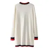 Kontor Lady V Neck Contrast Färg Pearl Mid Long Sweater Retro Kvinnor Dubbelfickor Cardigan Knitwear Jumper Kleding Femme Y190822