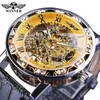 Vincitore nero dorato retrò lancette luminose moda display con diamanti orologi da polso scheletro meccanico da uomo orologio di lusso di marca superiore + scatola per orologi