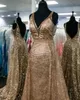 Блеск блестки платья выпускного вечера 2020 глубокий V шеи верхняя юбка шампанское розовое золото театрализованное платье реальное изображение развертки поезд рукавов 2k20 открыть V назад