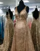 Dresses Sparkle Sequins Prom Dresses 2020 Deep V Neck Overskirt Champagne Rose Gold Pageant Dress Real Image Sweep Train Sleeveless 2k20 O