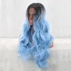 Cosplay Blue Deep Wave Synthetic Wigs Party Wig Ombre Color Body Wave Staining Gradient Long Curly Hair Fashion