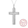 Ny 925 Silver Exquisite Bible Jesus Cross Pendant Halsband för kvinnor Män Crucifix Charm Simulerade Platinum Diamond Jewelry N024