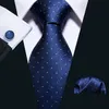 Snabb leverans Blå Mens Slipsar Handkerchief Manschettknappar Ny design Fashion Silk Gul Dot Neck Slipsar för Mens Busines N-5095