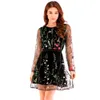 Sexy Women Floral Embroidery Dress Sheer Mesh Summer Boho Mini A-line Dress See-through Black Dress 2018 Vestidos De Festa