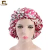 Frauen Doppelschicht seidig DU-RAG Haarabdeckung Zubehör Wellenkappen Rags florale Motorhaube Salonhut Turban Durag Doo Rag Headwrap