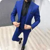 Royal Blue 3 Piece Suit Män Bröllop Tuxedos Peak Lapel BrideGrum Groomsmen Passar Män Business Party Prom Blazer (Jacka + Byxor + Tie + Vest) 2284