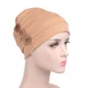 Turbante cachecol câncer chapéu feminino gorros chapéus femininos plissado vento vermelho gorro chimio coton turbante botão muçulmano #800348n