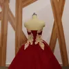 Or dentelle rouge tulle robes de bal de Quinceanera robes 2020 plissée sans bretelles longueur de plancher douce 16 robe robes de bal longue image réelle