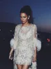 Sukienka wieczorowa Ziadnakad Yousef Aljasmi koronkowa suknia balowa aplikacje Pióro białe Zuhair Murad Kim Kardashian Kendall Jenner 031