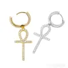 Iced Zircon Ankh Cross Ohrring Gold Silber Farbe Mikro gepflaster