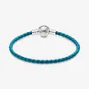 Moments Bracelet 100% 925 Sterling Silver Seashell Clasp Turquoise Braided Leather Bracelets Fashion Jewelry Accessories