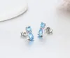 Fashion-925 Sterling Silver Cute kittens Kitty Cat Ocean Blue Crystals Stud Earrings For Women Girls Kids Child Jewelry Anti-Allergic