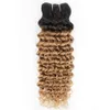 Wefts 3 Bundles Deep Wave T1B27 Honey Blonde with Dark Roots Ombre Hair Colored Brazilian Curly Weaves